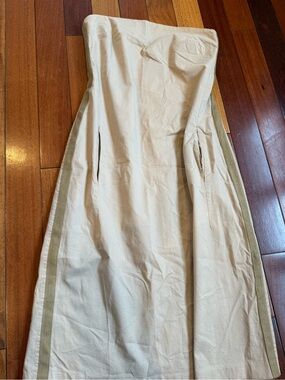 Club Monaco strapless Cream Cotton Blend Pencil Dress with Olive-Tan Trim